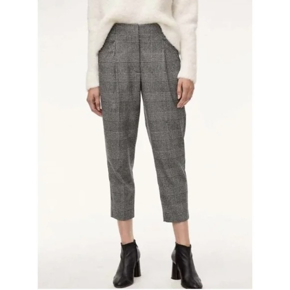 Aritzia Wilfred Chambery Check Plaid Wool Cashmere Cropped Trouser Pant Size 0 - Picture 1 of 12